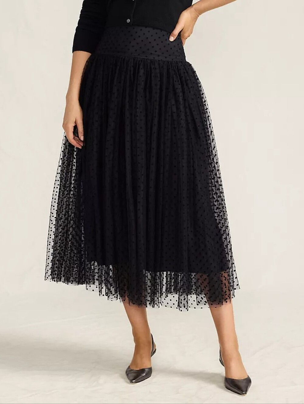 NWOT Lands' End Black Polka Dot Tulle Midi Skirt Size 4P